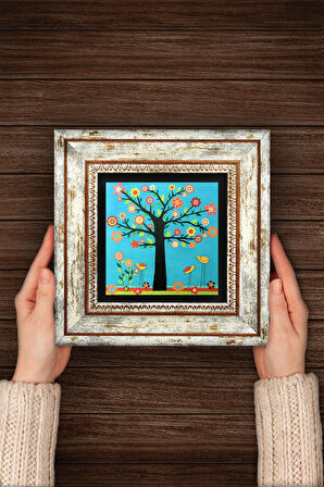 Karla Gerard Hayat Ağacı Taş Duvar Tablosu Çerçeveli Duvar Dekoru Wall Art