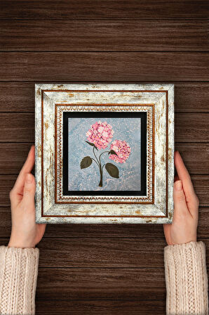 Pembe Ortanca Çiçeği Taş Duvar Tablosu Çerçeveli Duvar Dekoru Wall Art