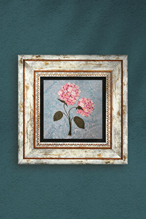 Pembe Ortanca Çiçeği Taş Duvar Tablosu Çerçeveli Duvar Dekoru Wall Art