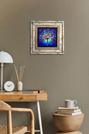 Hayat Ağacı Taş Duvar Tablosu Çerçeveli Duvar Dekoru Wall Art