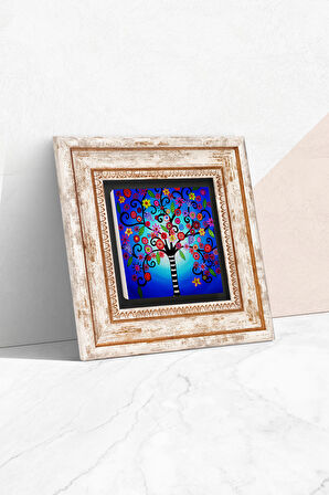 Hayat Ağacı Taş Duvar Tablosu Çerçeveli Duvar Dekoru Wall Art