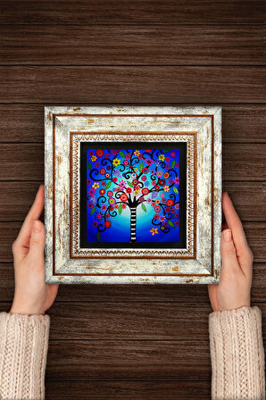 Hayat Ağacı Taş Duvar Tablosu Çerçeveli Duvar Dekoru Wall Art