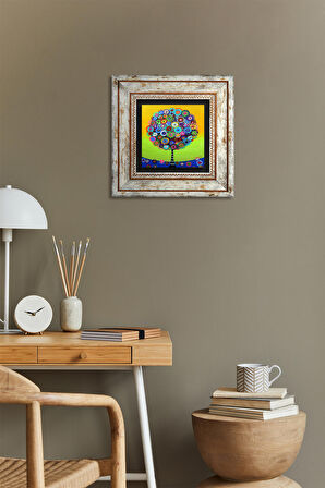 Hayat Ağacı Taş Duvar Tablosu Çerçeveli Duvar Dekoru Wall Art