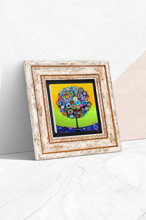 Hayat Ağacı Taş Duvar Tablosu Çerçeveli Duvar Dekoru Wall Art