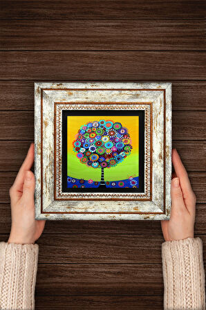 Hayat Ağacı Taş Duvar Tablosu Çerçeveli Duvar Dekoru Wall Art