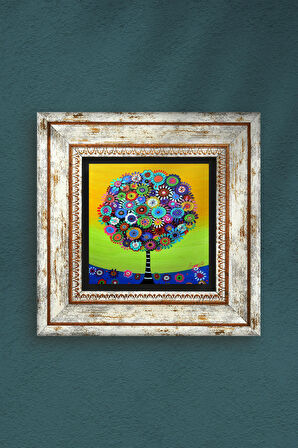 Hayat Ağacı Taş Duvar Tablosu Çerçeveli Duvar Dekoru Wall Art