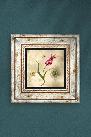 Lale Ebru Sanatı Taş Duvar Tablosu Çerçeveli Duvar Dekoru Wall Art