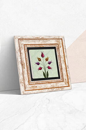 Lale Ebru Sanatı Taş Duvar Tablosu Çerçeveli Duvar Dekoru Wall Art