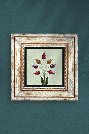Lale Ebru Sanatı Taş Duvar Tablosu Çerçeveli Duvar Dekoru Wall Art