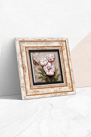 Kelebekli Çiçek Taş Duvar Tablosu Çerçeveli Duvar Dekoru Wall Art