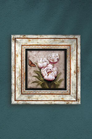 Kelebekli Çiçek Taş Duvar Tablosu Çerçeveli Duvar Dekoru Wall Art