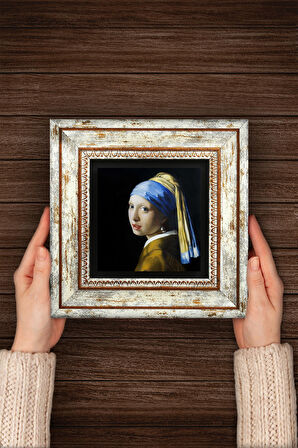 Johannes Vermeer İnci Küpeli Kız Taş Duvar Tablosu Çerçeveli Duvar Dekoru Wall Art