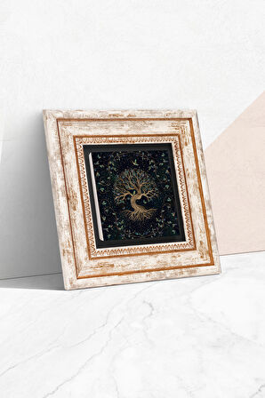 Hayat Ağacı Taş Duvar Tablosu Çerçeveli Duvar Dekoru Wall Art