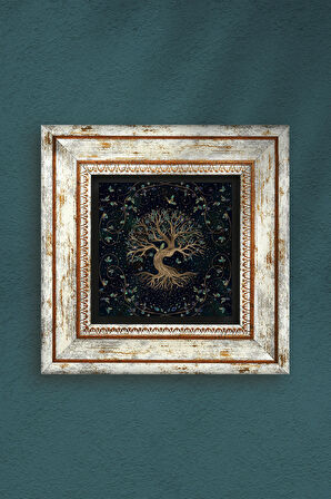 Hayat Ağacı Taş Duvar Tablosu Çerçeveli Duvar Dekoru Wall Art