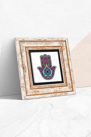 Fatma Ana Eli (Hamsa) Taş Duvar Tablosu Çerçeveli Duvar Dekoru Wall Art