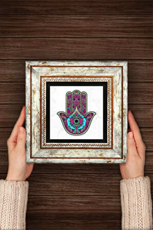 Fatma Ana Eli (Hamsa) Taş Duvar Tablosu Çerçeveli Duvar Dekoru Wall Art