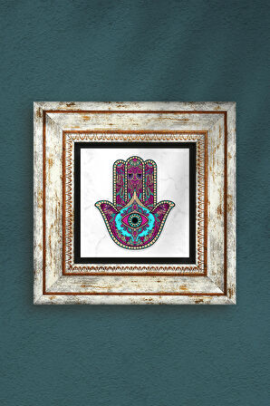Fatma Ana Eli (Hamsa) Taş Duvar Tablosu Çerçeveli Duvar Dekoru Wall Art