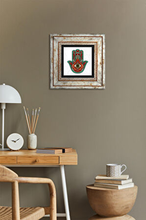 Fatma Ana Eli (Hamsa) Taş Duvar Tablosu Çerçeveli Duvar Dekoru Wall Art