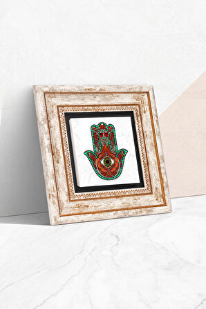 Fatma Ana Eli (Hamsa) Taş Duvar Tablosu Çerçeveli Duvar Dekoru Wall Art