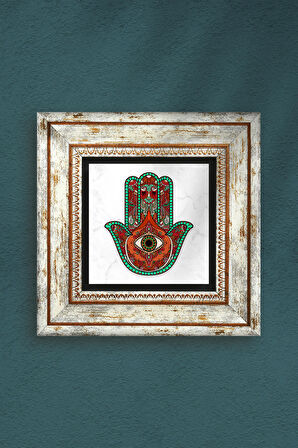 Fatma Ana Eli (Hamsa) Taş Duvar Tablosu Çerçeveli Duvar Dekoru Wall Art