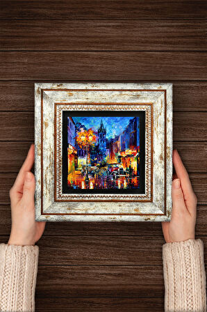 Sokak Manzarası Taş Duvar Tablosu Çerçeveli Duvar Dekoru Wall Art