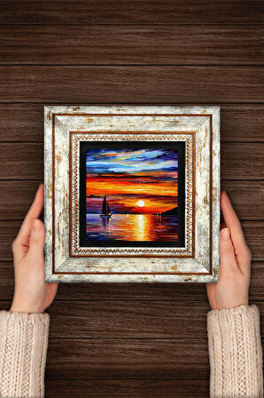 Deniz Manzarası Taş Duvar Tablosu Çerçeveli Duvar Dekoru Wall Art