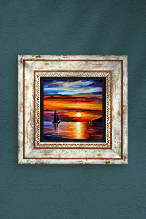 Deniz Manzarası Taş Duvar Tablosu Çerçeveli Duvar Dekoru Wall Art