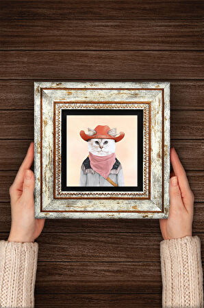 Kedi Taş Duvar Tablosu Çerçeveli Duvar Dekoru Wall Art