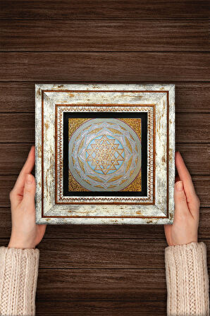 Sri Yantra Taş Duvar Tablosu Çerçeveli Duvar Dekoru Wall Art