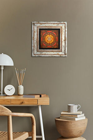 Sri Yantra Taş Duvar Tablosu Çerçeveli Duvar Dekoru Wall Art