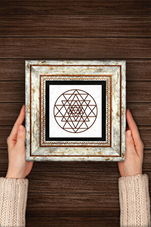 Sri Yantra Taş Duvar Tablosu Çerçeveli Duvar Dekoru Wall Art