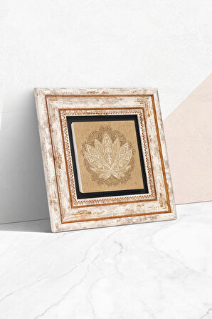 Lotus Çiçeği Taş Duvar Tablosu Çerçeveli Duvar Dekoru Wall Art