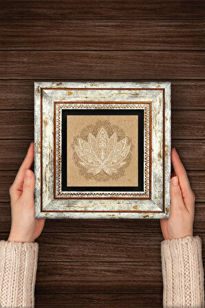 Lotus Çiçeği Taş Duvar Tablosu Çerçeveli Duvar Dekoru Wall Art