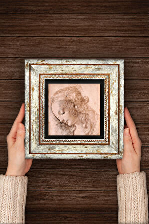 Leonardo da Vinci Genç Bir Kadının Baş Profili Taş Duvar Tablosu Çerçeveli Duvar Dekoru Wall Art