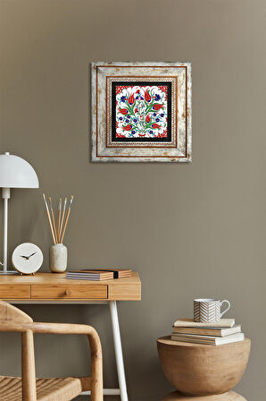 Çini Sanatı Lale Taş Duvar Tablosu Çerçeveli Duvar Dekoru Wall Art