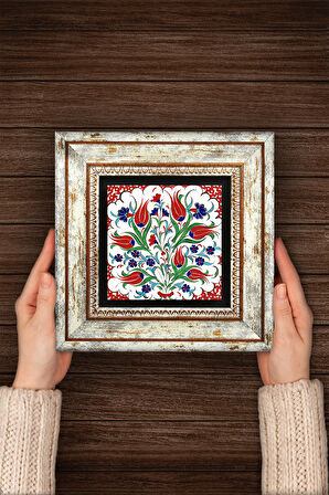 Çini Sanatı Lale Taş Duvar Tablosu Çerçeveli Duvar Dekoru Wall Art