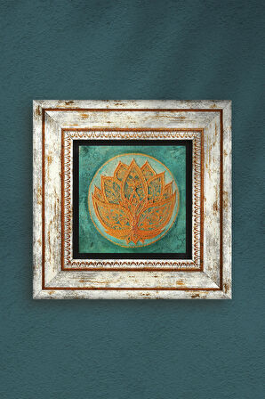 Lotus Çiçeği Taş Duvar Tablosu Çerçeveli Duvar Dekoru Wall Art