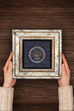 Nazar Ağaç Taş Duvar Tablosu Çerçeveli Duvar Dekoru Wall Art