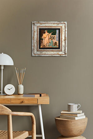 İki Müzisyen Kız Tablosu Taş Duvar Tablosu Çerçeveli Duvar Dekoru Wall Art