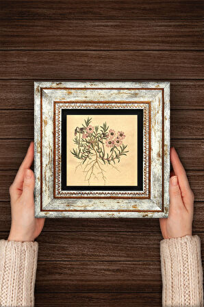 Vintage Çiçek Taş Duvar Tablosu Çerçeveli Duvar Dekoru Wall Art