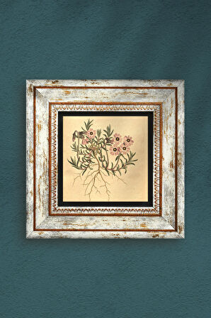 Vintage Çiçek Taş Duvar Tablosu Çerçeveli Duvar Dekoru Wall Art