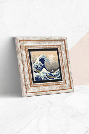 Büyük Dalga Japon Sanatı Taş Duvar Tablosu Çerçeveli Duvar Dekoru Wall Art