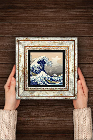 Büyük Dalga Japon Sanatı Taş Duvar Tablosu Çerçeveli Duvar Dekoru Wall Art