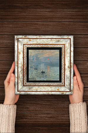 Claude Monet İzlenim Gün Doğumu Taş Duvar Tablosu Çerçeveli Duvar Dekoru Wall Art