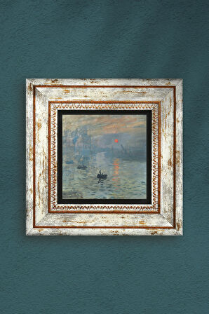 Claude Monet İzlenim Gün Doğumu Taş Duvar Tablosu Çerçeveli Duvar Dekoru Wall Art