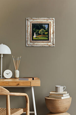 Claude Monet Bahçedeki Kadın Taş Duvar Tablosu Çerçeveli Duvar Dekoru Wall Art