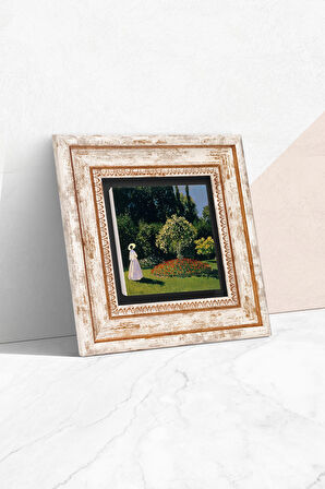 Claude Monet Bahçedeki Kadın Taş Duvar Tablosu Çerçeveli Duvar Dekoru Wall Art