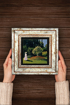 Claude Monet Bahçedeki Kadın Taş Duvar Tablosu Çerçeveli Duvar Dekoru Wall Art