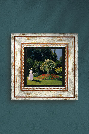Claude Monet Bahçedeki Kadın Taş Duvar Tablosu Çerçeveli Duvar Dekoru Wall Art