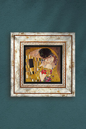 Gustav Klimt Öpücük Taş Duvar Tablosu Çerçeveli Duvar Dekoru Wall Art